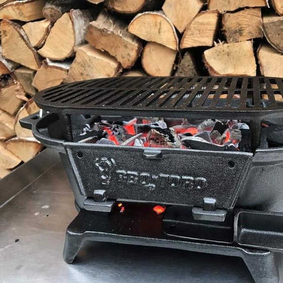 Hibachi Style Poêle à griller en fonte avec grille - Barbecue de camping portable au charbon de bois 50 x 25 x 23 cm