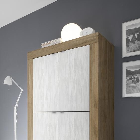 Highboard Belinda in Mercure Holzstruktur / Weiss - 102x162x43cm (BxHxT)