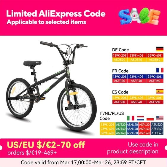 Hiland Vélo BMX pour enfants Freestyle de 20 pouces, niveau débutant vers les coureurs avancés avec gyroscope à 360 degrés et 4 chevilles, vélos pour enfants