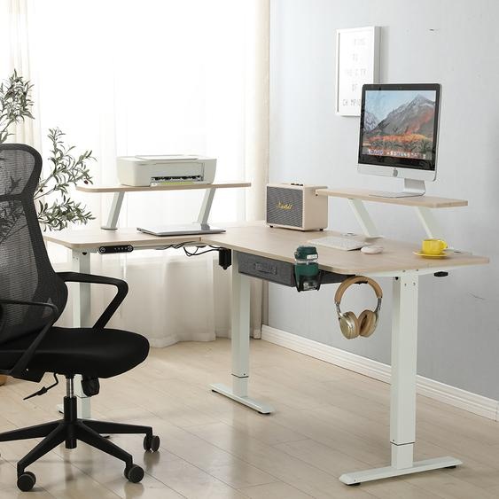 Hilodesk 160 cm L-shaped writing desk, Height adjustable desktop electric writing desks drawing office desk for home office, color oak