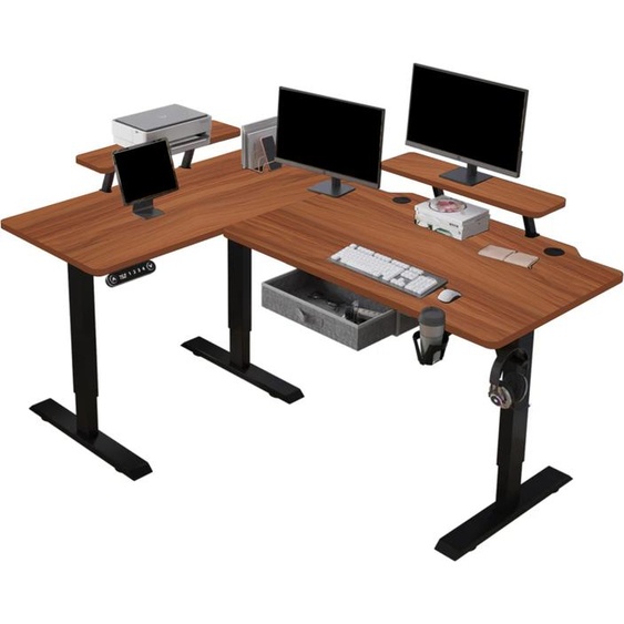 Hilodesk 160cm Bureau électrique réglable en hauteur Bureau dangle Bureau debout en forme de bureau avec support décran et tiroir,Vintage