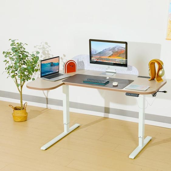 Hilodesk bureau dangle en forme de l 150cm réglable en hauteur électriquement bureau debout bureau, avec prise de courant&avec charge rapide, tapis de souris