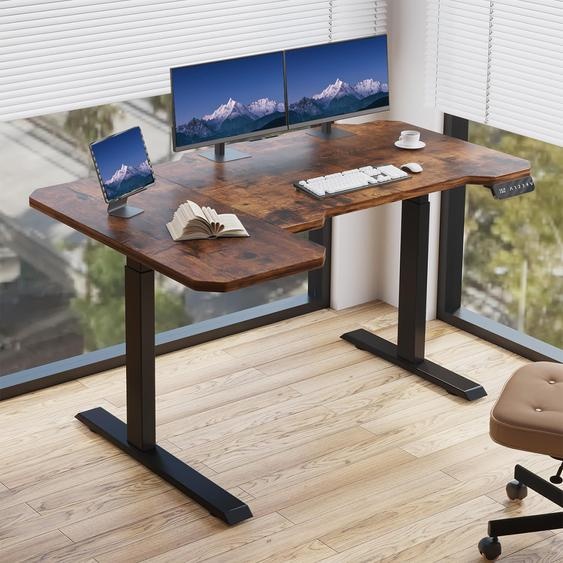 Hilodesk Bureau en L 150cm, avec deux moteurs, hauteur réglable bureau électrique bureau de dessin, marron vintage