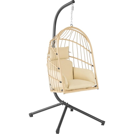 HinHocker Fauteuil suspendu avec support, crème, balançoire suspendue pour lintérieur et lextérieur, fauteuil à bascule