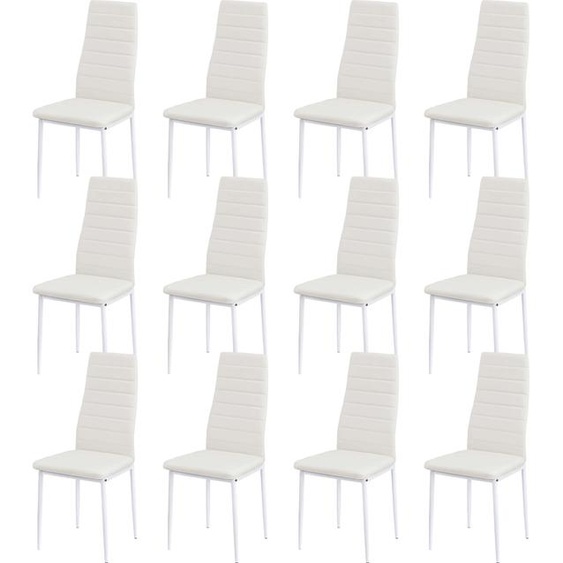 HJ WeDoo set de 12 chaises de salle à manger, chaise de cuisine avec revêtement en simili-cuir et structure en métal, chaise de salle à manger en PVC, capacité de charge 120 kg, blanc