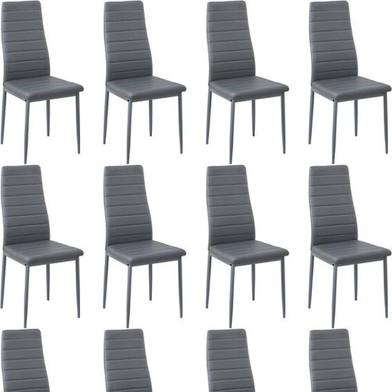 HJ WeDoo set de 12 chaises de salle à manger, chaise de cuisine avec revêtement en simili-cuir et structure en métal, chaise de salle à manger en PVC, capacité de charge 125 kg, gris
