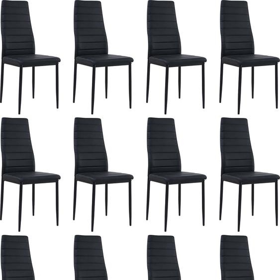 HJ WeDoo set de 12 chaises de salle à manger, chaise de cuisine avec revêtement en simili-cuir et structure en métal, chaise de salle à manger en PVC, capacité de charge 125 kg, noir
