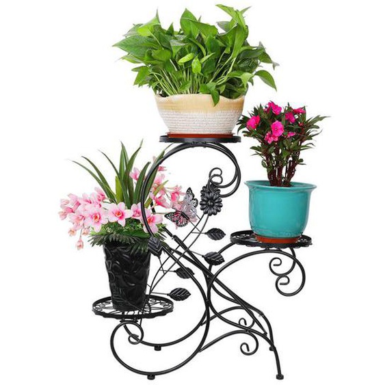 HLC-Noir Porte Pot Pots Plante Fleurs 3 Etagere Support Jardin en Metal fer