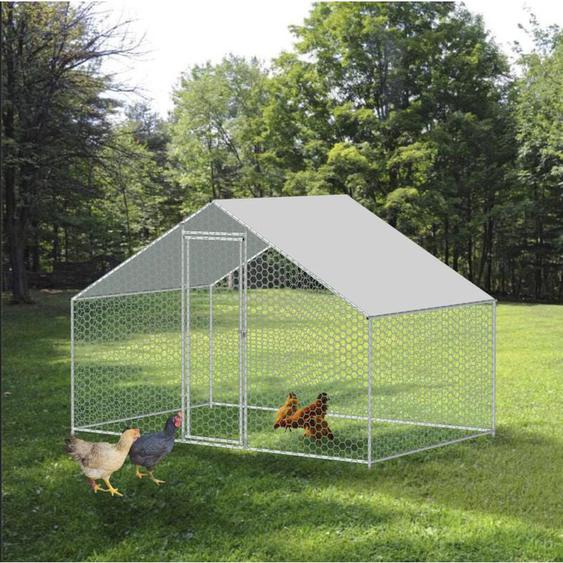 Enclos poulailler 6 m² parc grillagé 3x2 m acier galvanisé - Naturel