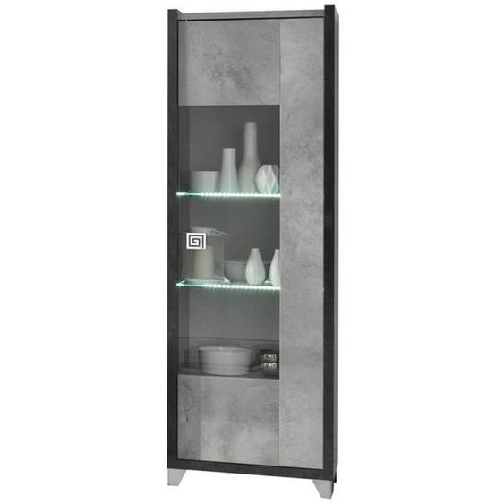 Vitrine - HOFFMAN - 1 Porte Réversible - Gris Béton - Eclairage LED - Contemporain