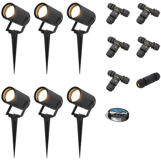 HOFTRONIC - Lot de 6 lampes LED à piquer GU10 4W 345lm 2700K Noir IP65 Dimmables Inclinables