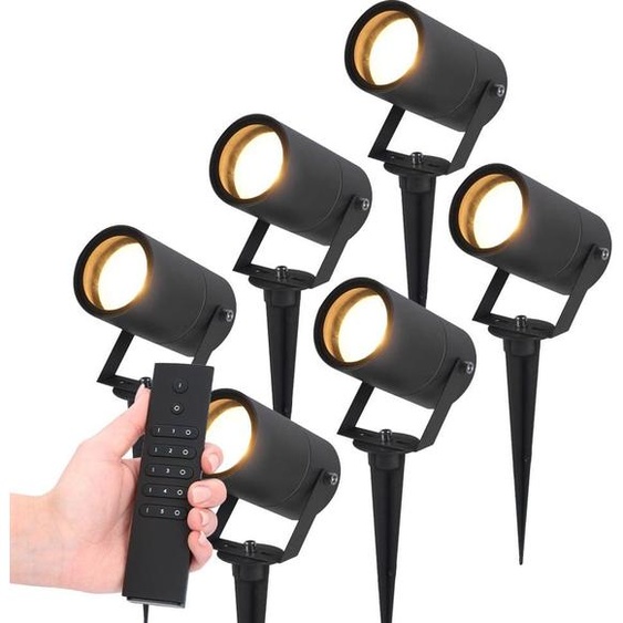 HOFTRONIC - Lot de 6 Spots à piquer LED 4W 2700K IP65 Noir Dimmable