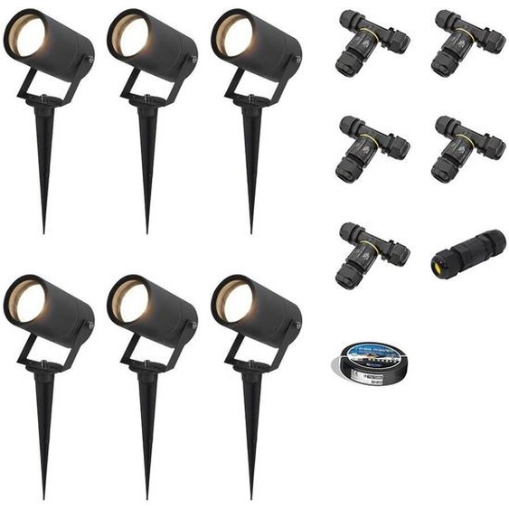 HOFTRONIC - Lot de 6 spots à piquer LED GU10 4W 345lm 4000K IP65 Noir Dimmable