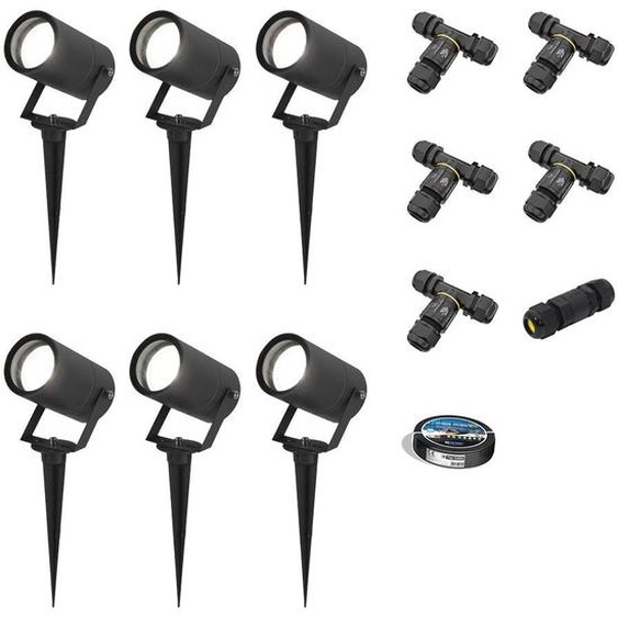 HOFTRONIC - Lot de 6 spots à piquer LED GU10 4W 345lm 6500K IP65 Noir Dimmable Inclinable