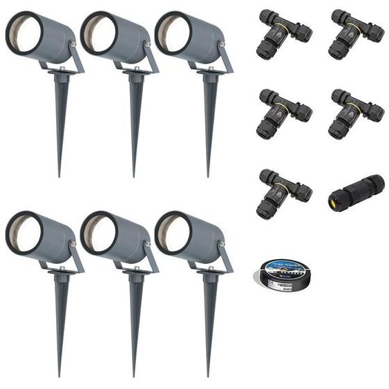 HOFTRONIC - Lot de 6 spots à piquer LED GU10 4W 6500K IP65 Anthracite