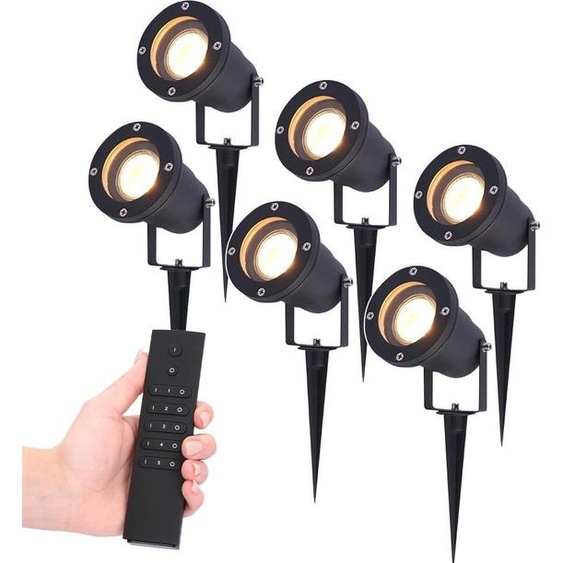 HOFTRONIC - Lot de 6 spots à piquet LED Sydney 4W 345lm 2700K IP65 Noir Aluminium Incl. variateur