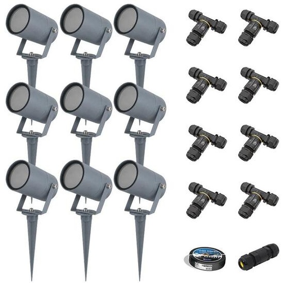 HOFTRONIC - Lot de 9 spots à piquer LED dimmable IP65 Anthracite excl. GU10