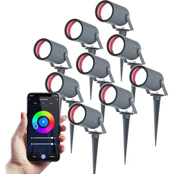HOFTRONIC - Lot de 9 spots à piquet jardin connectés 5,5W 345lm RGBWW IP65 Anthracite