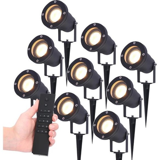 HOFTRONIC - Lot de 9 spots à piquet LED Sydney 4W 345lm 2700K IP65 Noir Aluminium Incl. variateur