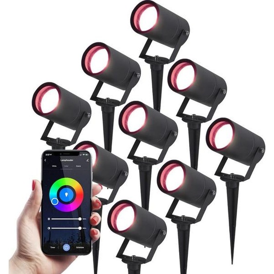 HOFTRONIC - Set de 9 spots à piquer extérieur 5,5W 345lm RGBWW IP65 Noir