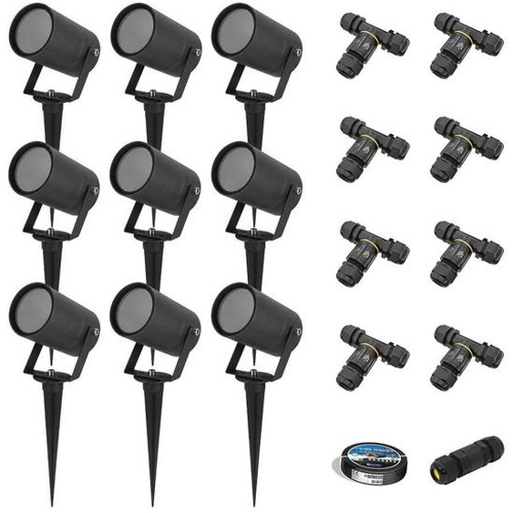 HOFTRONIC - Set de 9 spots à piquer LED dimmable IP65 Noir excl. GU10