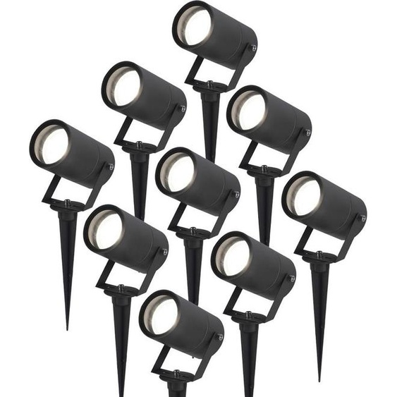 HOFTRONIC - Lot de 9 spots à piquer LED GU10 4W 345lm 6500K Noir IP65 Dimmable Inclinable