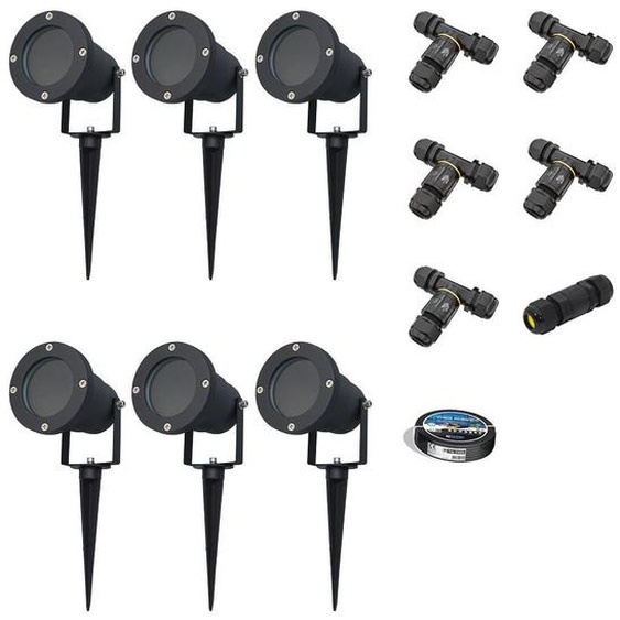 HOFTRONIC - Spot à piquet LED extérieur 20W IP65 GU10 Noir 6 pièces XL Avec matériel dinstallation (Câble & connecteur)