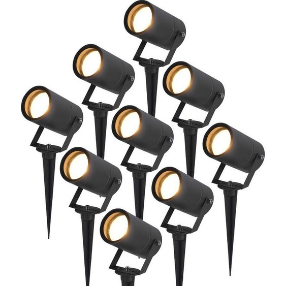 HOFTRONIC - Set de 9 lampes LED à piquer GU10 4W 345lm 2700K IP65 Noir