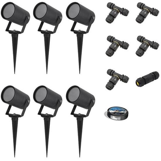 HOFTRONIC - Spots à piquer Spikey jardin 6 pièces GU10 dimmables IP65 Noir
