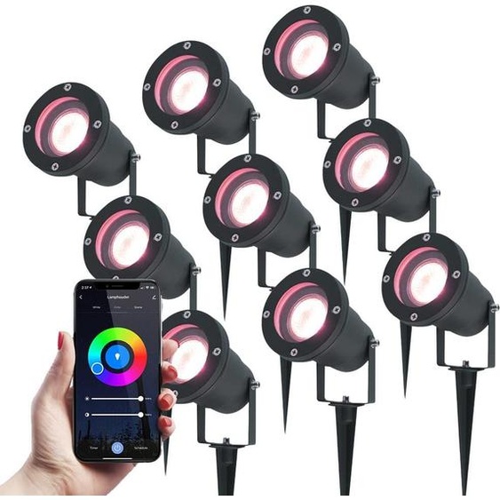 HOFTRONIC - Set 9 lampes à piquer jardin 5,5W 345 lm IP65 Noir RGBWW Wifi Bluetooth
