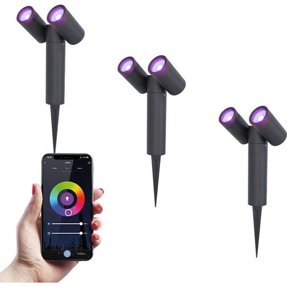 HOFTRONIC - Lot de 3 Double Spot à piquet LED 11W 690lm RGBWW IP65 Noir