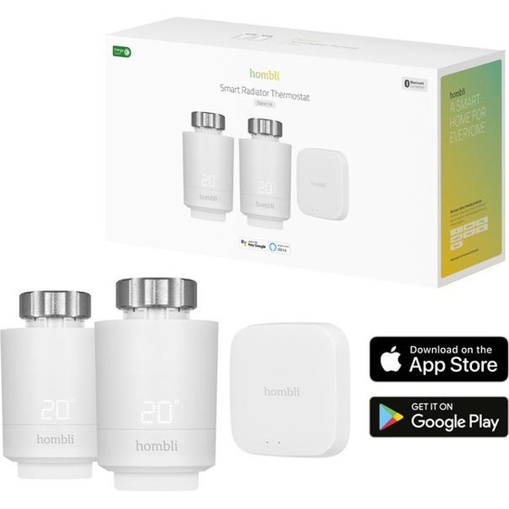 Hombli Smart Radiator Knob - Thermostatique - Thermostatique - Kit de démarrage incluant un hub Bluetooth/WiFi - Compteur de consommation - Incl.
