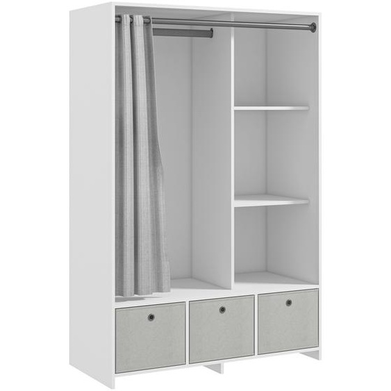 HOMCOM Armoire penderie, dressing avec rideau, armoire chambre vêtement, garde-robe avec tringle, 3 compartiments et 3 tiroirs en tissu amovibles - 105 x 48 x 160 cm, blanc