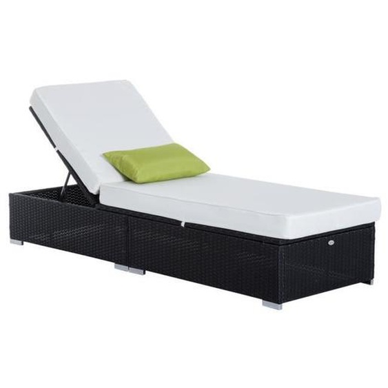 HOMCOM Bain de Soleil transat Grand Confort 195L x 68l x 31H cm Dossier inclinable Multi-Positions Matelas résine tressée Noir