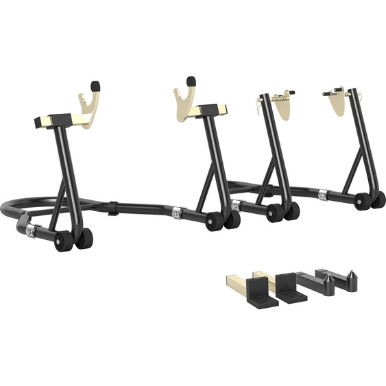 HOMCOM Béquille roue avant arrière charge 390 kg, béquille datelier moto avec bras réglable en acier, lève-moto fourche en forme de U + L, pour réparation entretien stockage domicile, noir