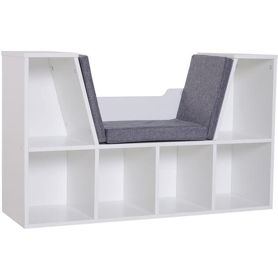 Homcom - Bibliothèque banc 2 en 1 design contemporain 6 casiers 3 coussins fournis 102L x 30l x 61H cm blanc gris chiné