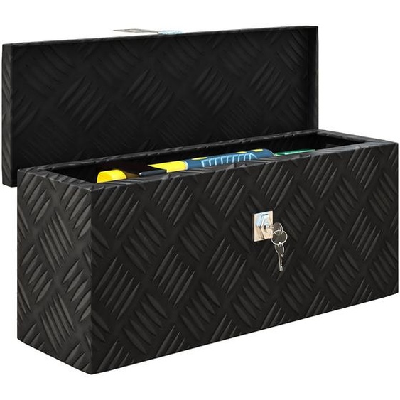 HOMCOM Boîte de rangement - boîte à outils en aluminium - caisse à outil alu. verrouillage clé dim. 50L x 15,5l x 20,5H cm - noir