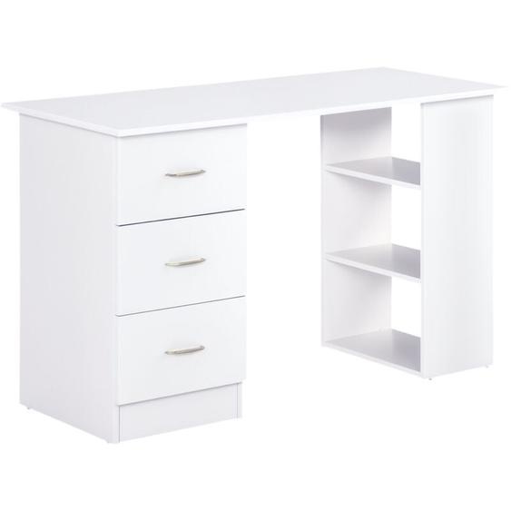 Homcom - Bureau informatique table multi-fonctions 3 tiroirs 2 étagères dim. 120L x 49l x 72H cm mdf blanc