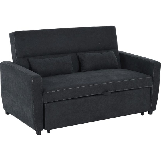 HOMCOM Canapé-lit, Canapé 2 places avec fonction sommeil, Dossier réglable, Canapé avec coussins, aspect velours, Canapé-lit avec coffre de rangement, Noir