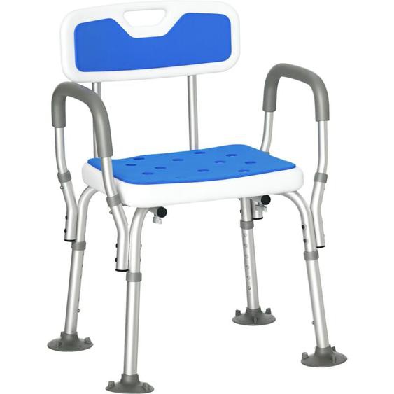 Homcom - Chaise de douche siège de douche ergonomique hauteur réglable pieds antidérapants charge max. 136 Kg alu hdpe blanc bleu