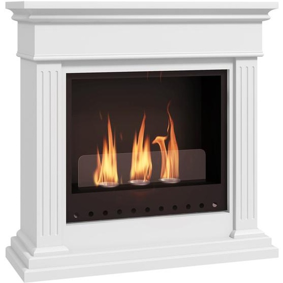 HOMCOM Cheminée à léthanol bioéthanol 3 brûleurs 0,4L - couverture 16-18  - autonomie environ 2h - blanc