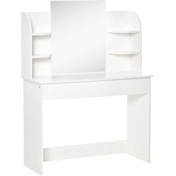 HOMCOM Coiffeuse Design Contemporain Table de Maquillage Multi-Rangement 4 étagères Grand tiroir et Miroir Panneaux Particules Blanc
