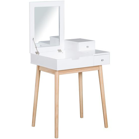 HOMCOM Coiffeuse Design scandinave Table de Maquillage Multi-rangements Miroir Pliable 60L x 50l x 86H cm pin et MDF Blanc