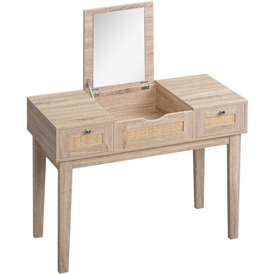 HOMCOM Coiffeuse table de maquillage avec miroir rabattable design bohème 2 tiroirs 2 en 1 bureau - 100 x 46 x 78,5 cm