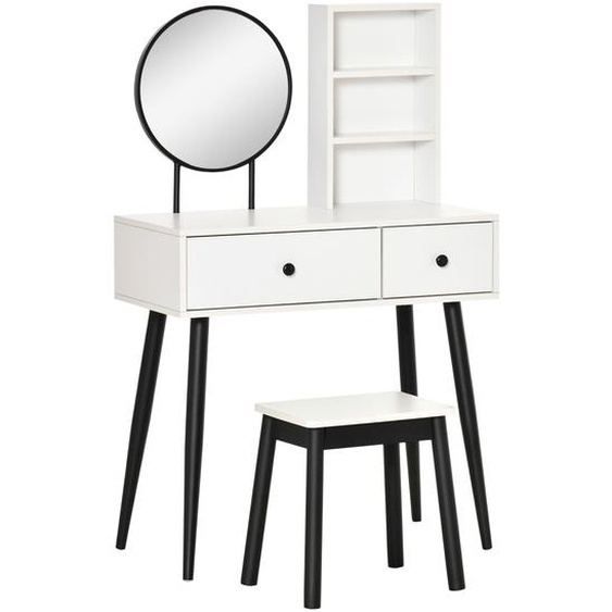 HOMCOM Coiffeuse table de maquillage design contemporain multi-rangements 2 tiroirs 3 niches miroir tabouret inclus panneau de particules blanc noir