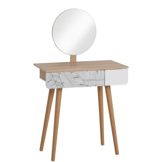 HOMCOM Coiffeuse Table de Maquillage Design scandinave tiroir et Grand Miroir dim. 70 x 39 x 119-128 cm