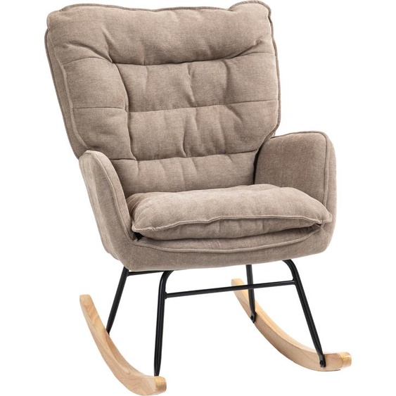 HOMCOM Fauteuil à bascule Fauteuil à accoudoirs, fauteuil dallaitement avec aspect chenille, fauteuil à bascule jusquà 120 kg de charge pour chambre à coucher, salon, brun