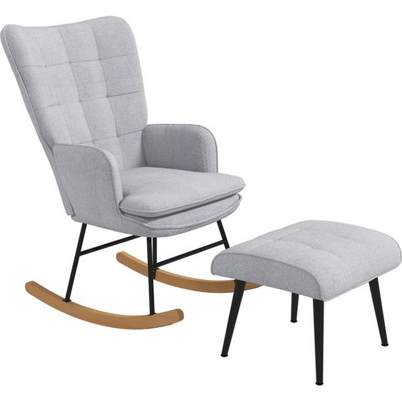 HOMCOM Fauteuil à bascule Fauteuil à bascule avec tabouret, fauteuil à accoudoirs, fauteuil relax avec aspect lin, fauteuil à bascule jusquà 130 kg pour chambre à coucher, salon, gris clair