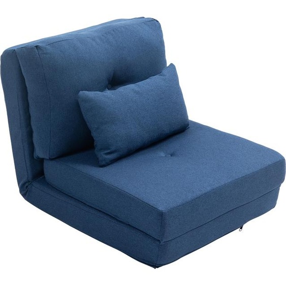 HOMCOM Fauteuil convertible 1 place fauteuil paresseux lit chauffeuse 1 place - coussin inclus, dossier réglable - salon, charge 120 kg, tissu lin bleu foncé
