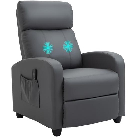 HOMCOM Fauteuil de Relaxation et Massage électrique avec Inclinaison Manuelle Dossier Repose-Pied réglable revêtement synthétique Gris